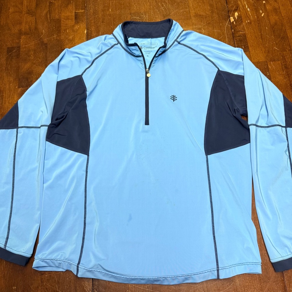 Coolibar 1/4 Zip Sun Shirt Mens XL Blue UPF 50+ Long Sleeve Performance Top‎